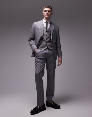Topman stretch slim suit trousers in grey - ASOS Price Checker