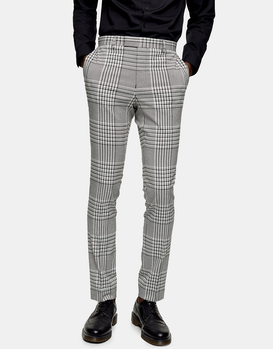 Topman - Pantalon de costume super skinny à carreaux - Gris