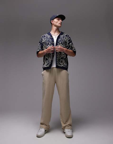Topman - Pantalon de jogging droit en crépon - Taupe - view 1