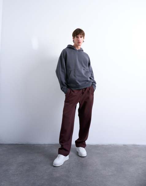 Topman - Pantalon de jogging droit en tissu épais - Marron - view 1