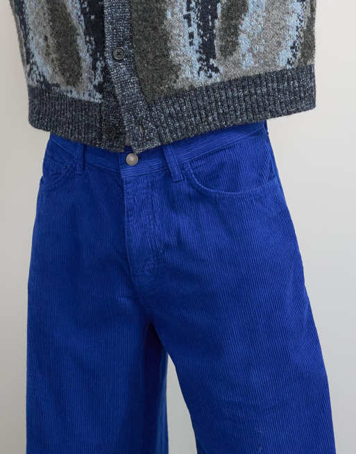 Topman pantalón de pana holgado en azul cobalto, 3 de 5