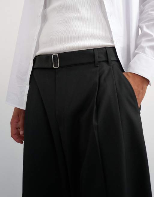 Topman - pantalón de vestir negro de pernera barrel con cinturón, 3 de 5