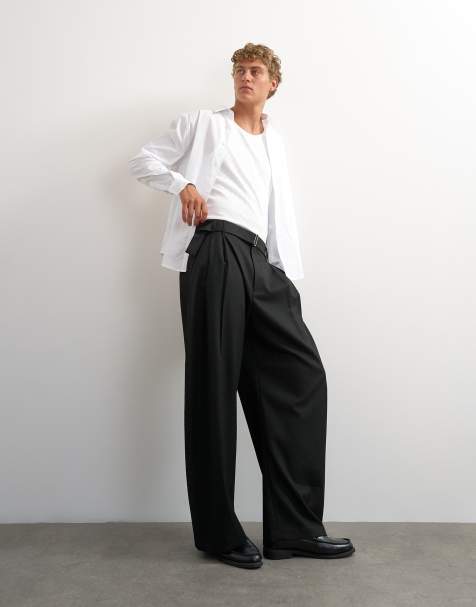 Topman pantalon habillé à jambe barrel avec ceinture noir - view 1