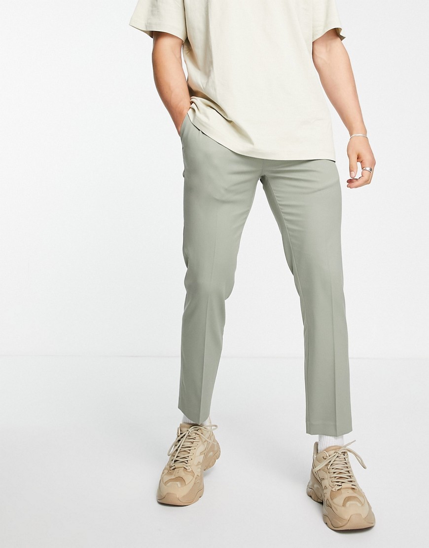 Topman - Pantalon habillé coupe ajustée à taille élastique - Vert sauge