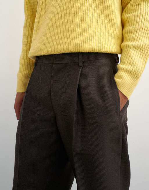 Topman pantalon large à micro-carreaux avec plis marron, 3 de 5