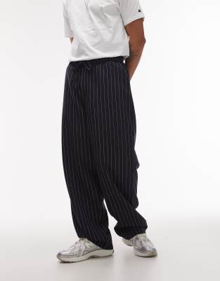 Topman - Pantalon large à taille élastique - Bleu marine
