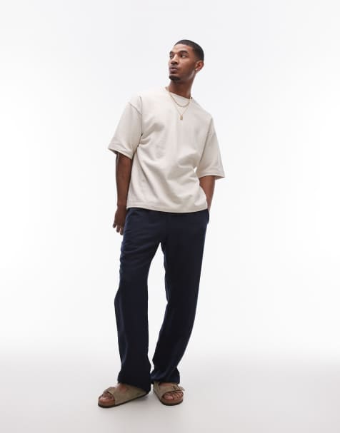 Topman - Pantalon large en lin - Bleu marine - view 1