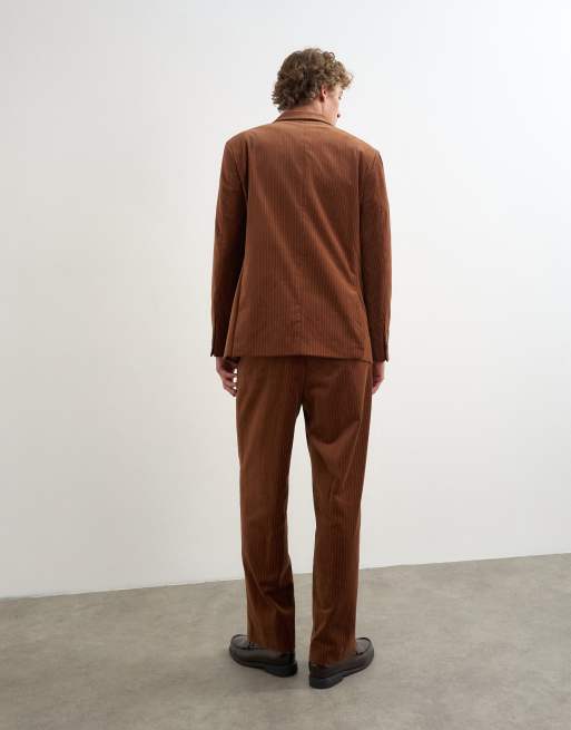 Topman pantalon large en velours à rayures avec plis, camel, 3 de 5