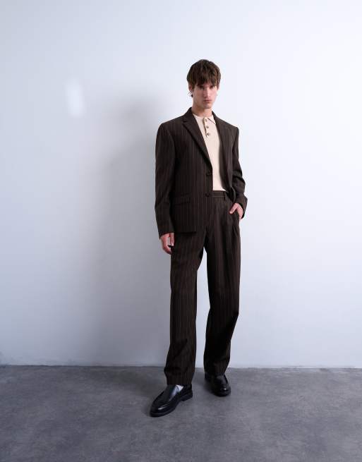 Topman - Pantalon large plissé à rayures - Marron, 2 de 5