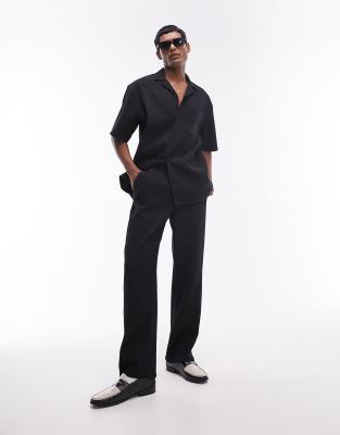 Topman - Pantalon large plissé d'ensemble - Noir