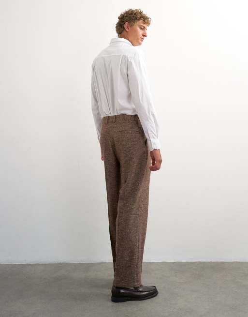 Topman pantalon large texturé à plis marron, 4 de 5