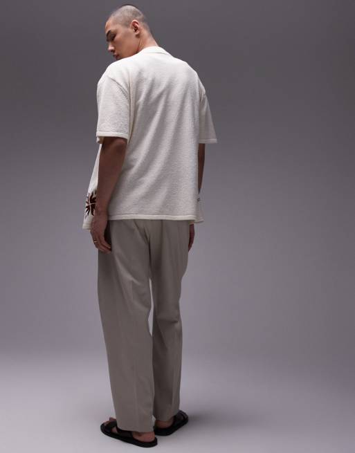 Topman - Pantalon met wijde pijpen in stone