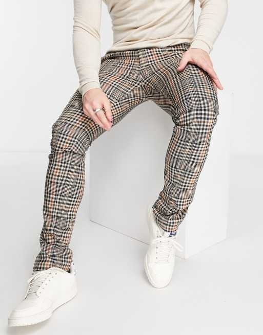 Topman - Pantalon skinny à motif pied-de-poule - Marron
