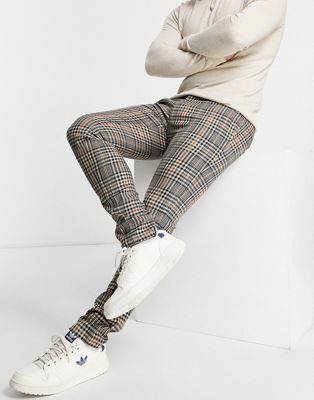Homme Topman - Pantalon skinny à motif pied-de-poule - Marron