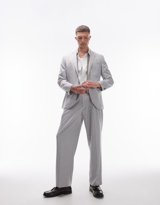 Topman - Pantalon van linnenmix met wijde pijpen in grijs