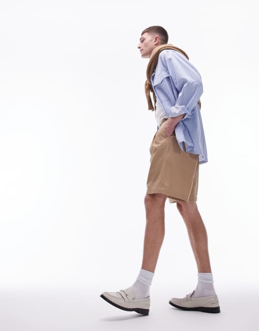 Topman - Pantaloncini a fondo ampio color pietra con doppie pieghe, 2 di 5
