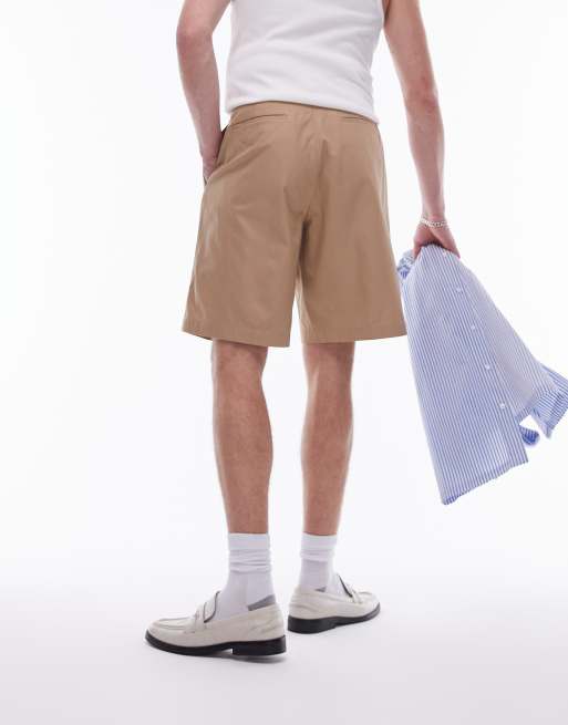 Topman - Pantaloncini a fondo ampio color pietra con doppie pieghe, 5 di 5