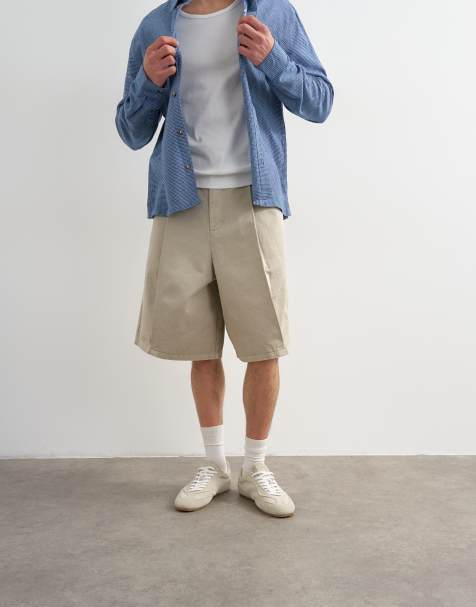 Topman - Pantaloncini bermuda in twill color pietra con pieghe pronunciate - view 1