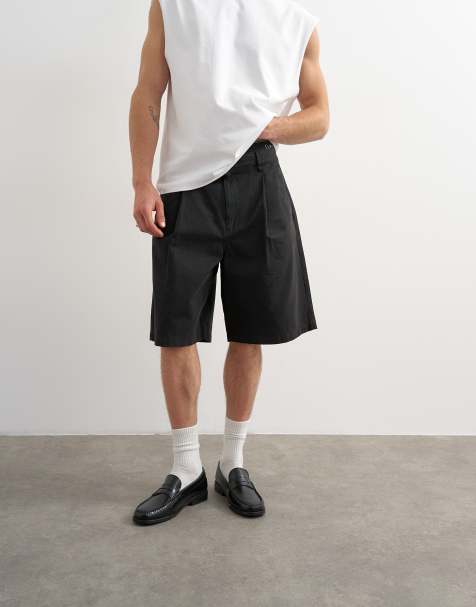 Topman - Pantaloncini bermuda in twill nero con pieghe - view 1