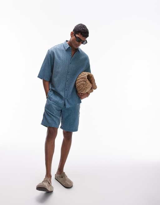 Topman - Pantaloncini blu con dettagli in coordinato