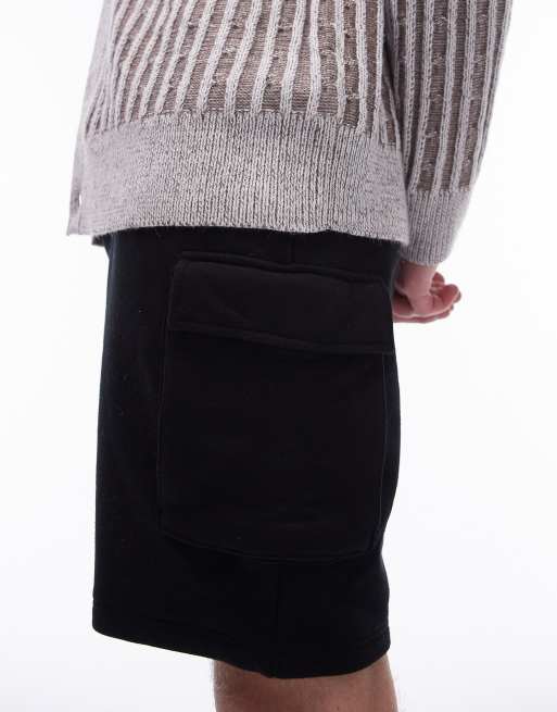 Topman - Pantaloncini cargo in jersey neri, 2 di 5