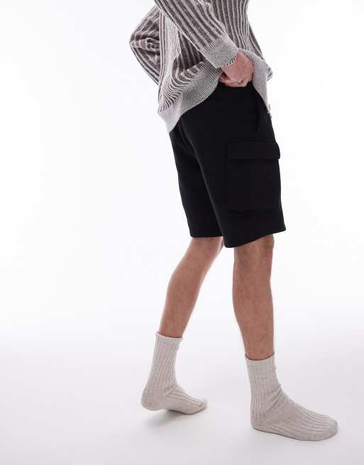Topman - Pantaloncini cargo in jersey neri, 3 di 5