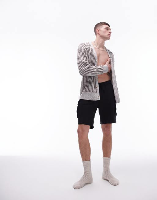 Topman - Pantaloncini cargo in jersey neri, 5 di 5