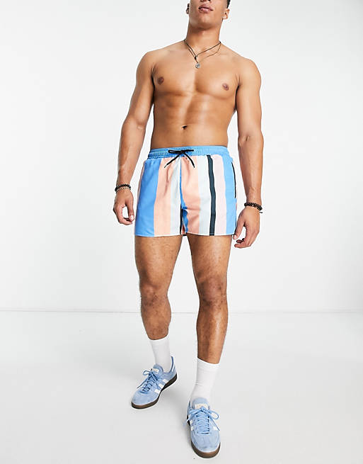 Pantaloncini da bagno a righe verticali da Uomo di TOPMAN in Blu Uomo Abbigliamento da Moda mare da Pantaloncini da bagno e da surf 