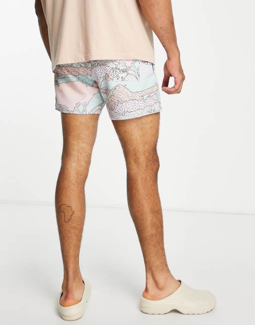 Topman - Pantaloncini da bagno con stampa astratta di mappa, 2 di 4