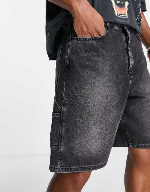 Topman - Pantaloncini di jeans dritti nero slavato 