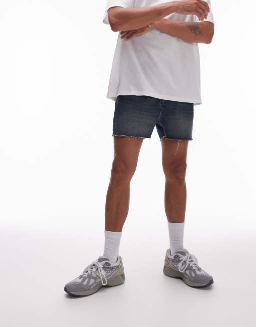 Topman - Pantaloncini di jeans molto corti lavaggio scuro