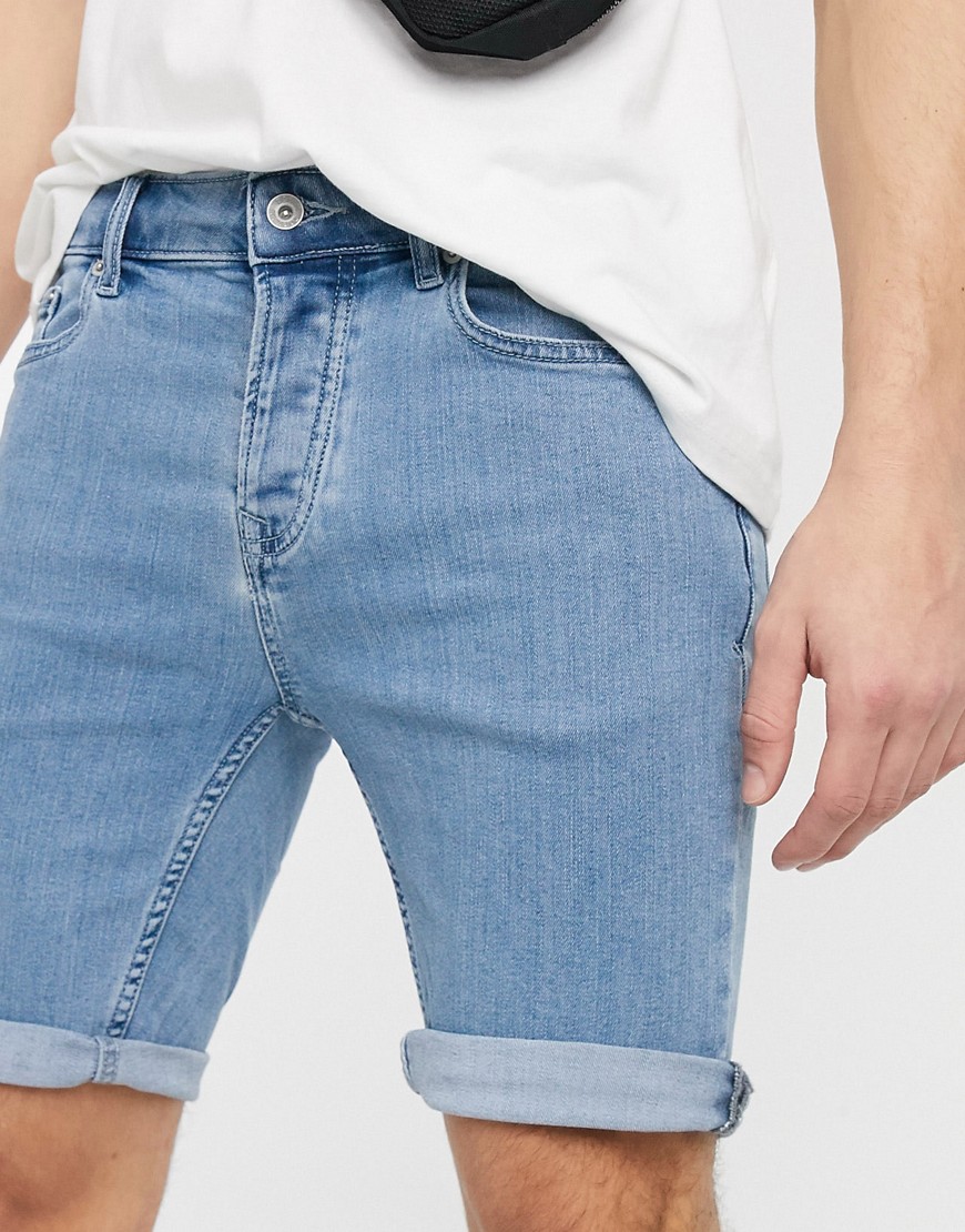 Topman - Pantaloncini di jeans skinny blu candeggiato