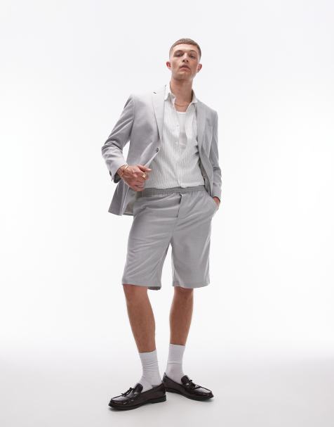 Topman - Pantaloncini in misto lino grigi - view 1
