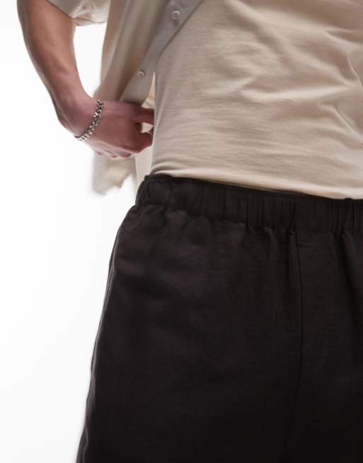 Topman - Pantaloncini larghi in misto lino neri, 2 di 5