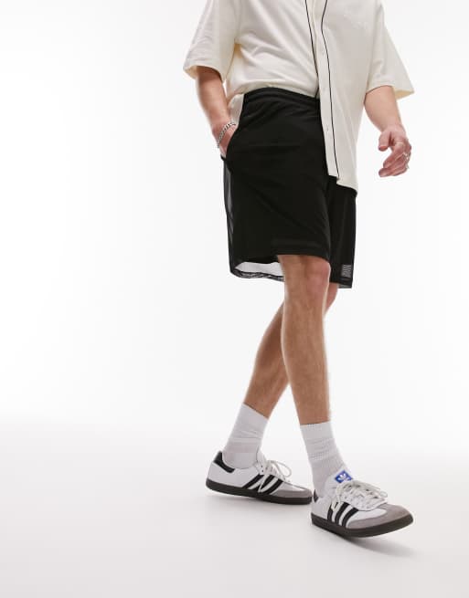 Topman - Pantaloncini oversize neri in rete a strati