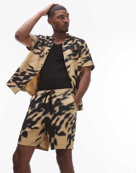 Topman - Pantaloncini plissé con stampa a fiori nera sfumata in coordinato - view 1