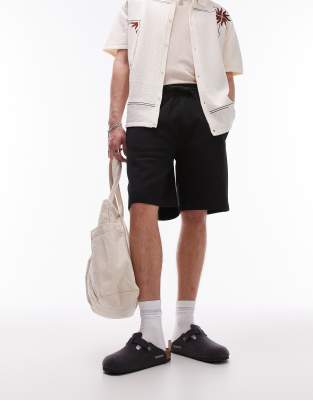 Topman premium heavyweight oversized jersey shorts in black