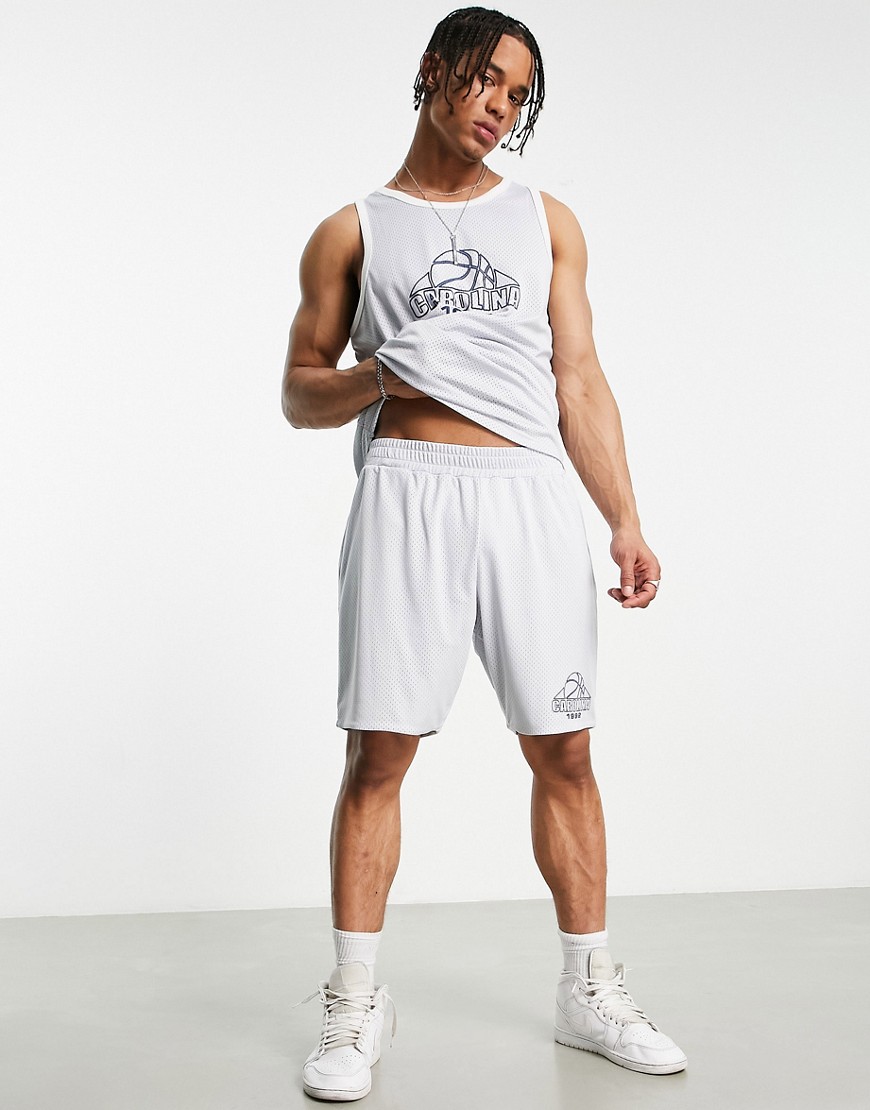 topman - pantaloncini stile basket grigi con stampa "carolina" in coordinato-grigio