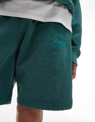 Topman embroidered short in washed green - ASOS Price Checker