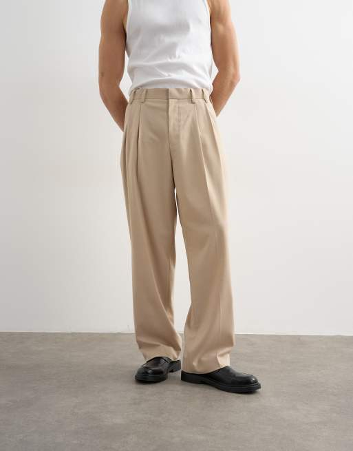 Topman - Pantalones color piedra de pernera ancha con pinzas, 2 de 5