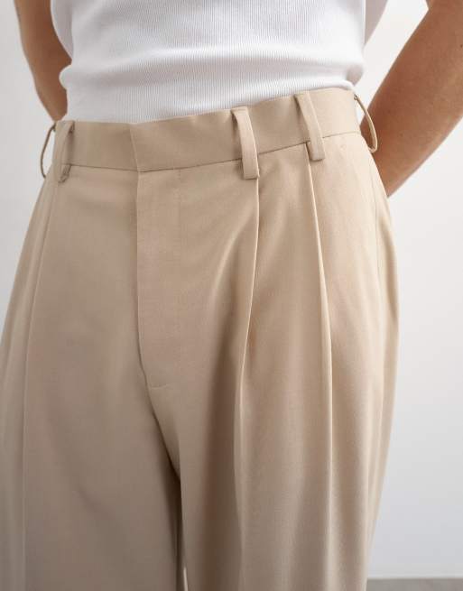 Topman - Pantalones color piedra de pernera ancha con pinzas, 3 de 5