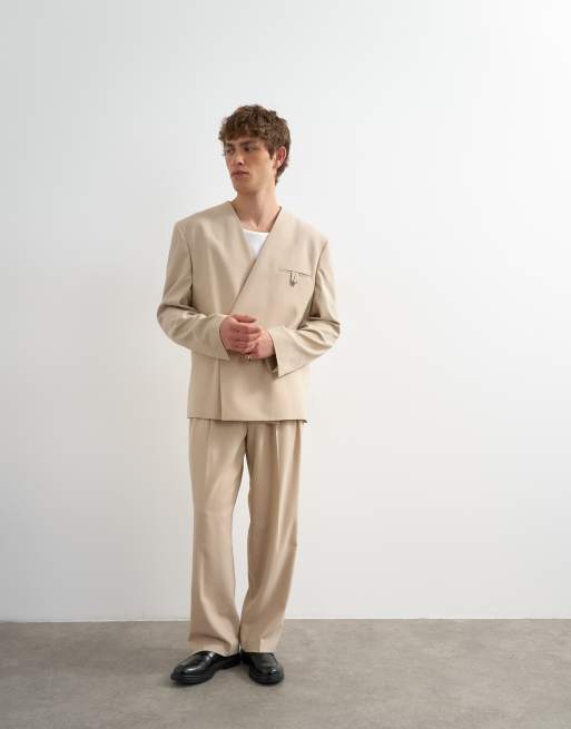 Topman - Pantalones color piedra de pernera ancha con pinzas, 4 de 5
