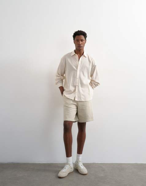 Topman - Pantalones cortos color piedra lavado holgados de punto liso - view 1