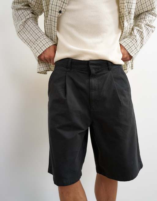 Topman - Pantalones cortos negros estilo bermudas de pernera ancha con pinzas de sarga, 2 de 5