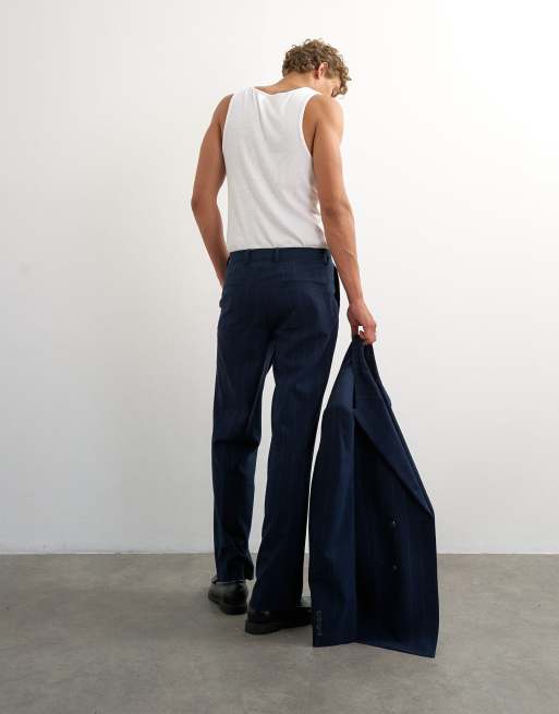 Topman pantalones de corte holgado de raya diplomática en azul marino, 4 de 10