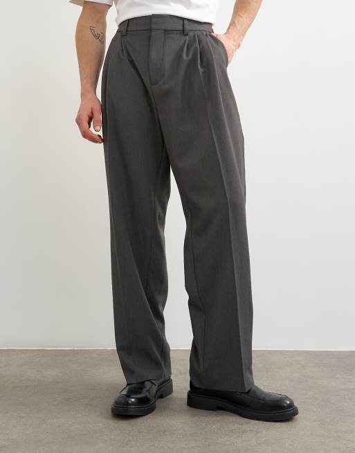 Topman - Pantalones gris carbón de pernera ancha con tres pinzas, 3 de 5