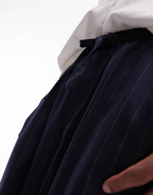 Topman - Pantaloni a fondo ampio blu navy con motivo gessato, 4 di 5