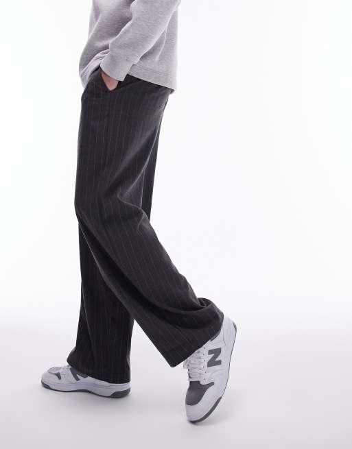 Topman - Pantaloni a fondo ampio grigio antracite con motivo gessato