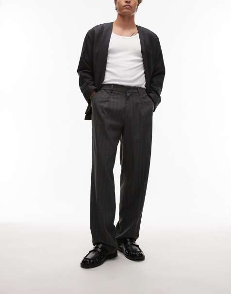 Topman - Pantaloni a fondo ampio grigio chiaro gessati - view 1