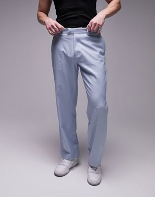 Topman wide leg linen mix trousers in light blue - ASOS Price Checker